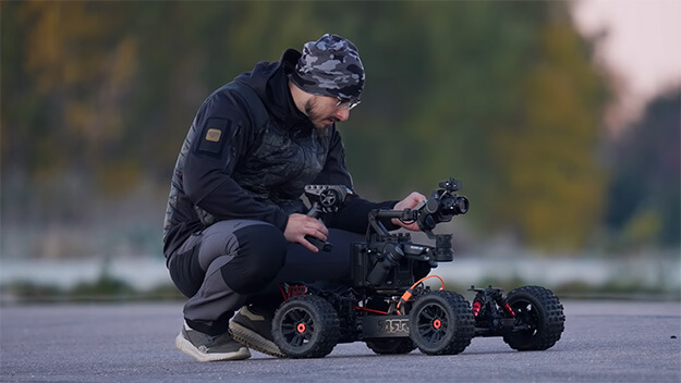 An engineer testing out his RC car with a camera.